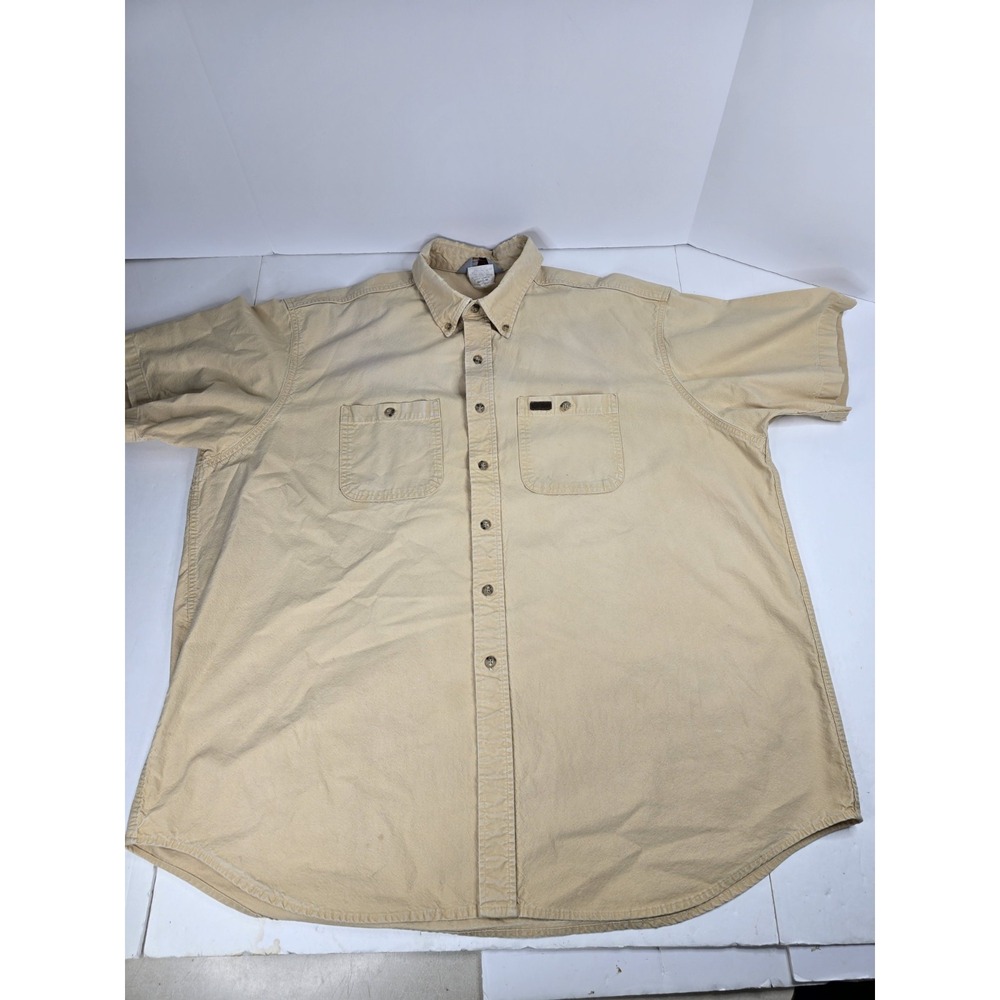 Vintage Carhartt Shirt‎ Mens 2XL Button Up Workwear Midweight Khaki Faded Rugged
